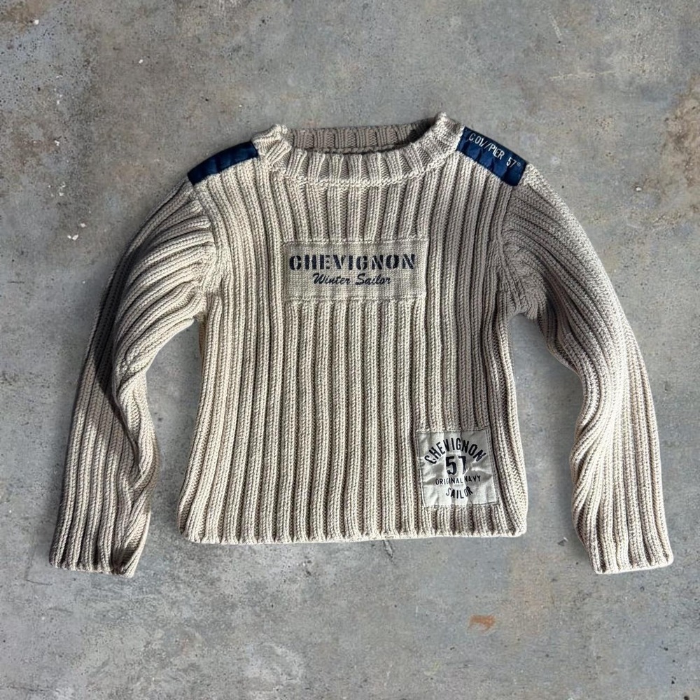 Chevignon Kids Wool Sailor Ribbed Knit Sweater Made in France Cream Size 3A